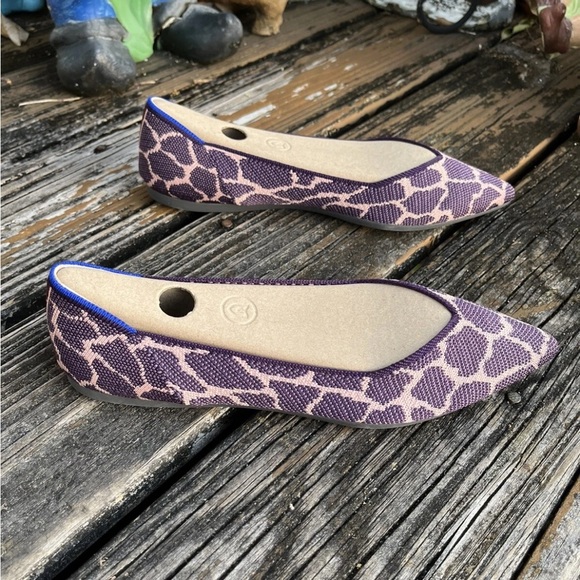 Rothys Purple Violet Giraffe Animal Print Points Sz 8.5 Ballet Pointed Toe Flat - Picture 5 of 11